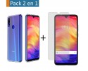 Pack 2 En 1 Funda Gel Transparente + Protector Cristal Templado para Xiaomi Redmi Note 7