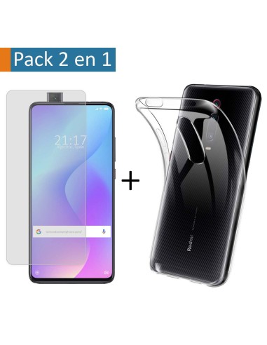 Pack 2 En 1 Funda Gel Transparente + Protector Cristal Templado para Xiaomi Mi 9T / Mi 9T Pro