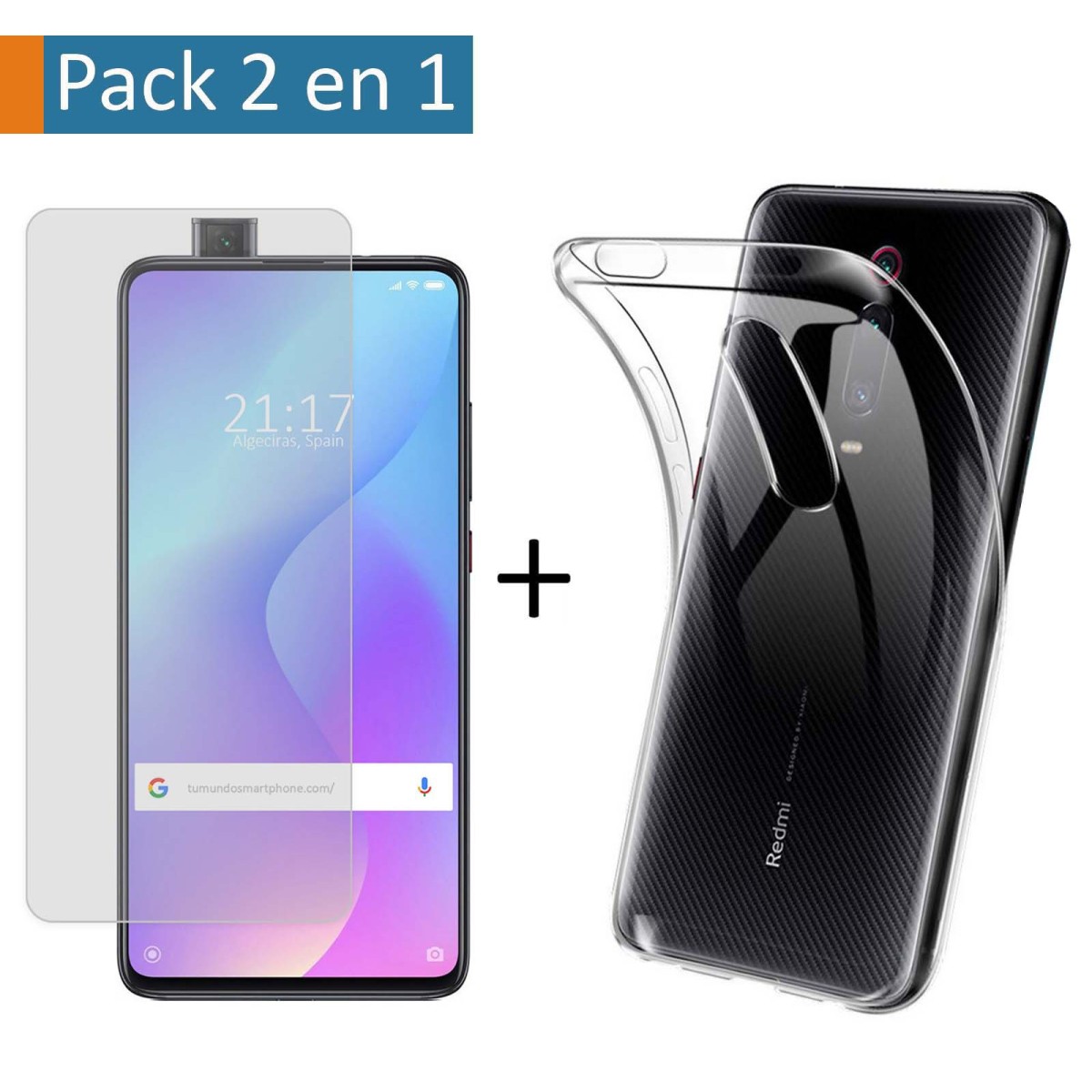 Pack 2 En 1 Funda Gel Transparente + Protector Cristal Templado para Xiaomi Mi 9T / Mi 9T Pro