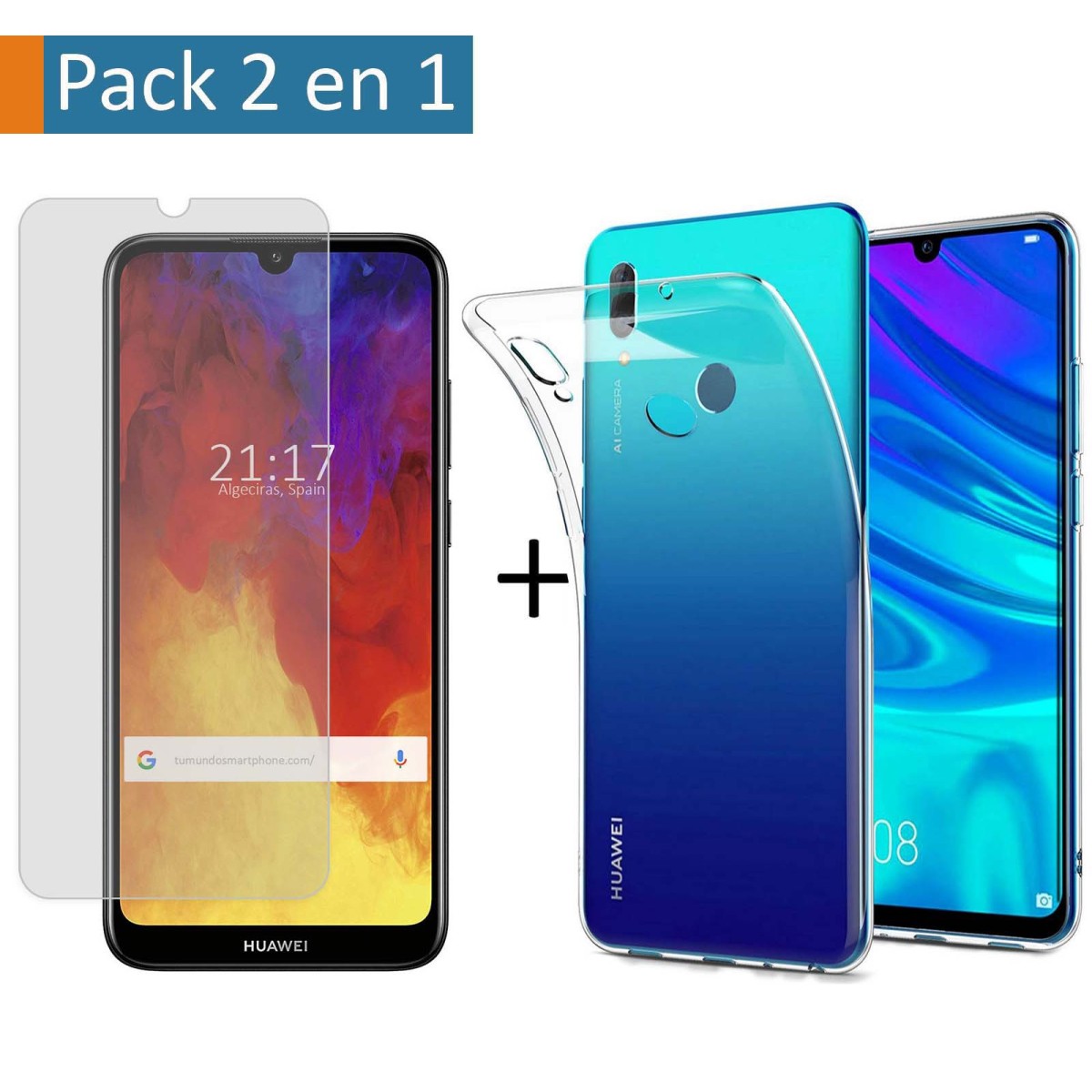 Pack 2 En 1 Funda Gel Transparente + Protector Cristal Templado para Huawei Y6 2019 / Y6s 2019