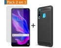 Pack 2 En 1 Funda Gel Tipo Carbono + Protector Cristal Templado para Huawei P30 Lite