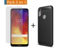 Pack 2 En 1 Funda Gel Tipo Carbono + Protector Cristal Templado para Huawei Y6 2019 / Y6s 2019