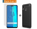 Pack 2 En 1 Funda Gel Tipo Carbono + Protector Cristal Templado para Huawei Y9 2019