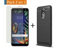 Pack 2 En 1 Funda Gel Tipo Carbono + Protector Cristal Templado para Lg K40