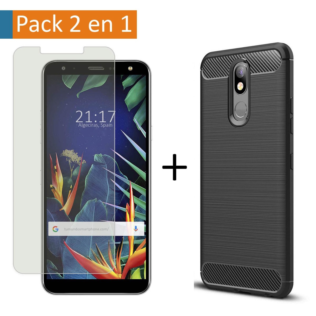 Pack 2 En 1 Funda Gel Tipo Carbono + Protector Cristal Templado para Lg K40