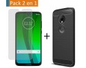 Pack 2 En 1 Funda Gel Tipo Carbono + Protector Cristal Templado para Motorola Moto G7 / G7 Plus