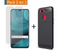 Pack 2 En 1 Funda Gel Tipo Carbono + Protector Cristal Templado para Oppo AX7