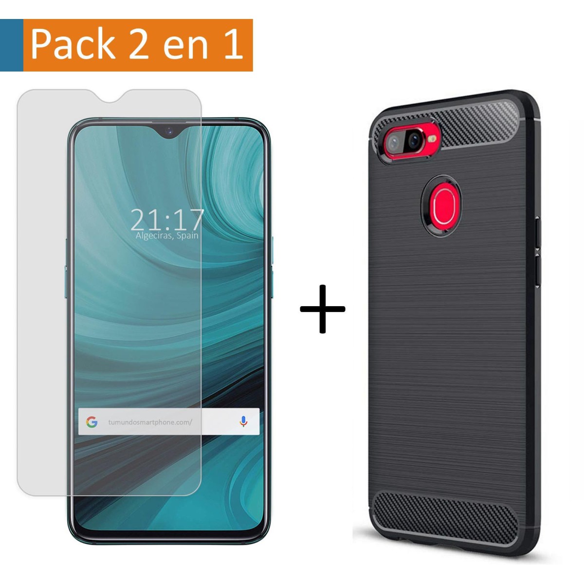 Pack 2 En 1 Funda Gel Tipo Carbono + Protector Cristal Templado para Oppo AX7