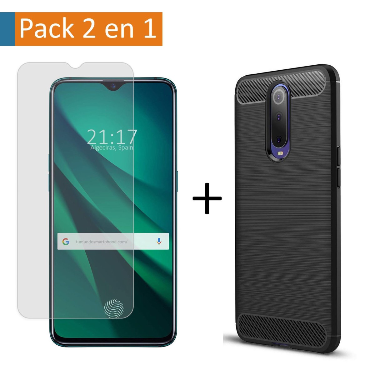Pack 2 En 1 Funda Gel Tipo Carbono + Protector Cristal Templado para Oppo RX17 Pro