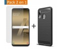Pack 2 En 1 Funda Gel Tipo Carbono + Protector Cristal Templado para Samsung Galaxy A20e 5.8