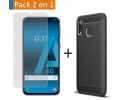 Pack 2 En 1 Funda Gel Tipo Carbono + Protector Cristal Templado para Samsung Galaxy A40