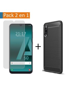 Pack 2 En 1 Funda Gel Tipo Carbono + Protector Cristal Templado para Samsung Galaxy A50 / A50s / A30s
