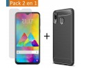 Pack 2 En 1 Funda Gel Tipo Carbono + Protector Cristal Templado para Samsung Galaxy M20