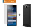 Pack 2 En 1 Funda Gel Tipo Carbono + Protector Cristal Templado para Sony Xperia 10