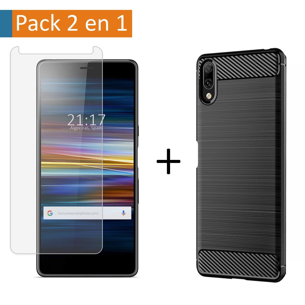 Pack 2 En 1 Funda Gel Tipo Carbono + Protector Cristal Templado para Sony Xperia L3