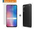 Pack 2 En 1 Funda Gel Tipo Carbono + Protector Cristal Templado para Xiaomi Mi 9