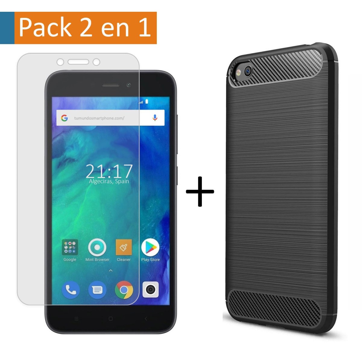 Pack 2 En 1 Funda Gel Tipo Carbono + Protector Cristal Templado para Xiaomi Redmi Go