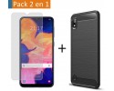 Pack 2 En 1 Funda Gel Tipo Carbono + Protector Cristal Templado para Samsung Galaxy A10