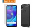 Pack 2 En 1 Funda Gel Tipo Carbono + Protector Cristal Templado para Xiaomi Mi Play