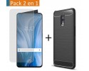 Pack 2 En 1 Funda Gel Tipo Carbono + Protector Cristal Templado para Oppo Reno