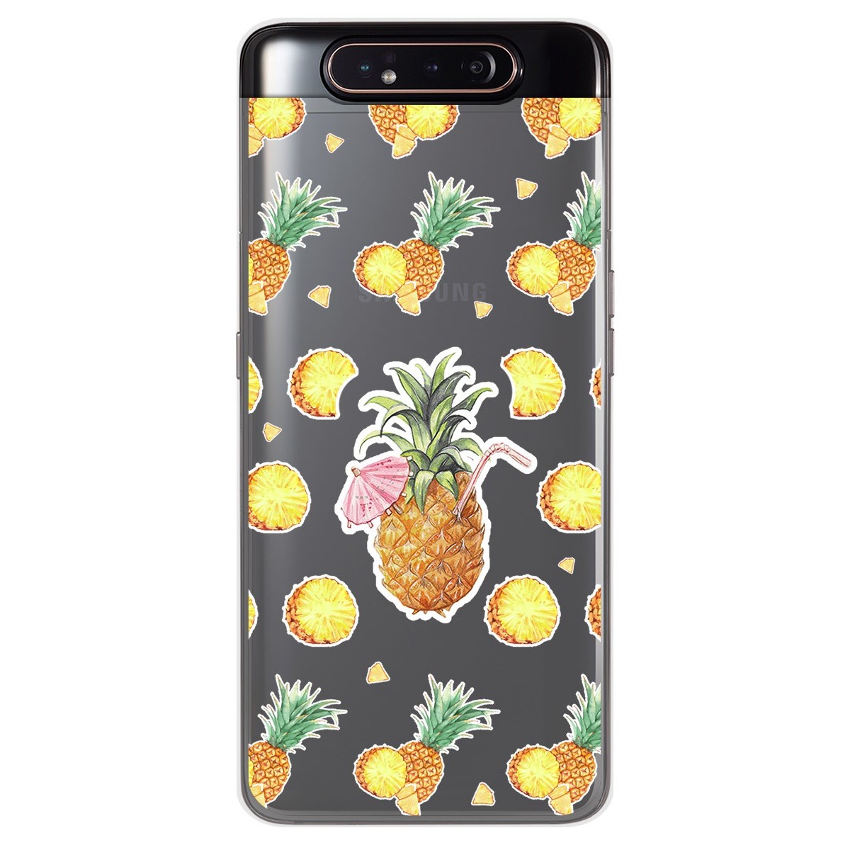 Funda Gel Transparente para Samsung Galaxy A80 diseño Piña Dibujos