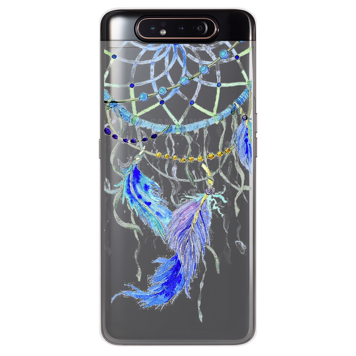 Funda Gel Transparente para Samsung Galaxy A80 diseño Plumas Dibujos