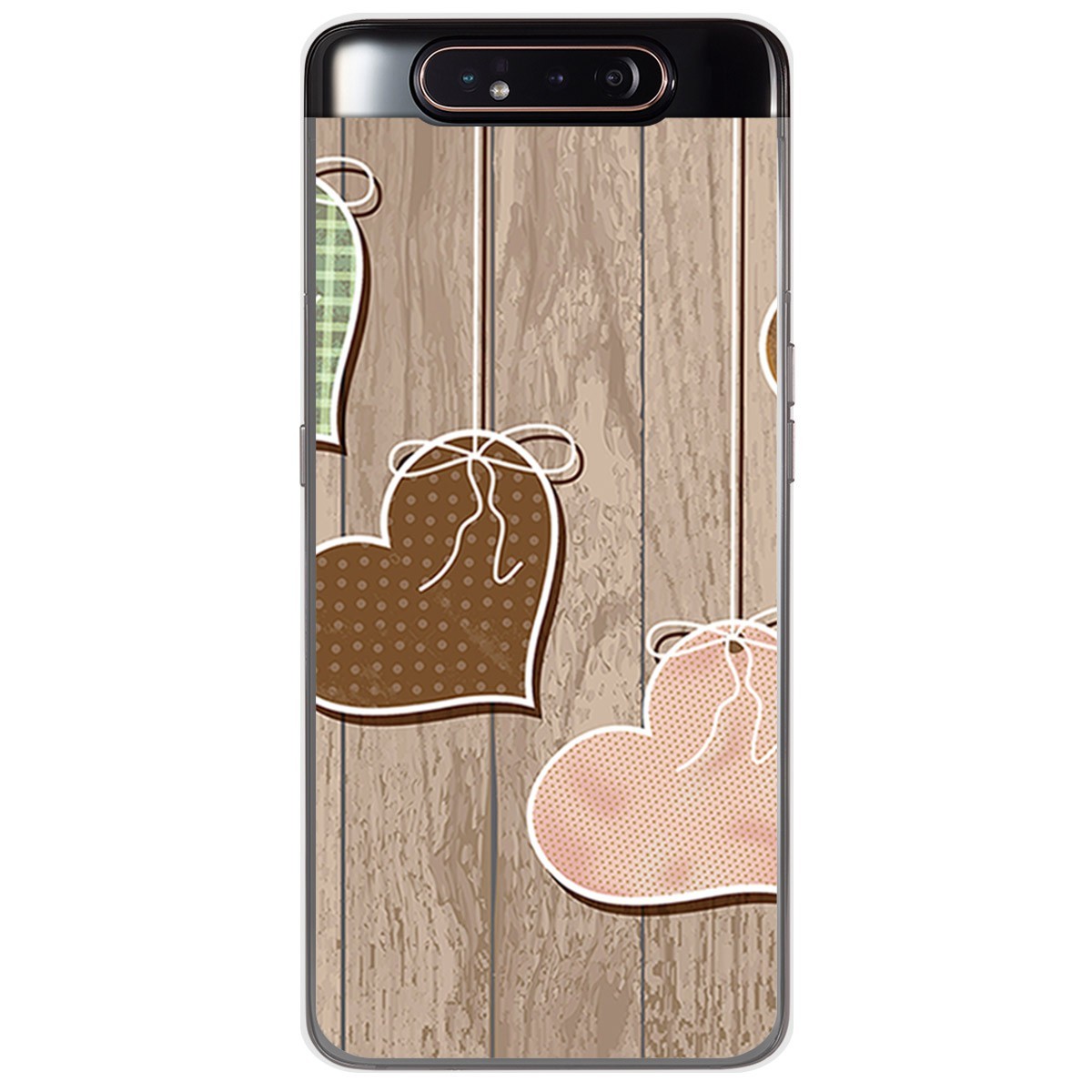 Funda Gel Tpu para Samsung Galaxy A80 diseño Corazones Madera Dibujos