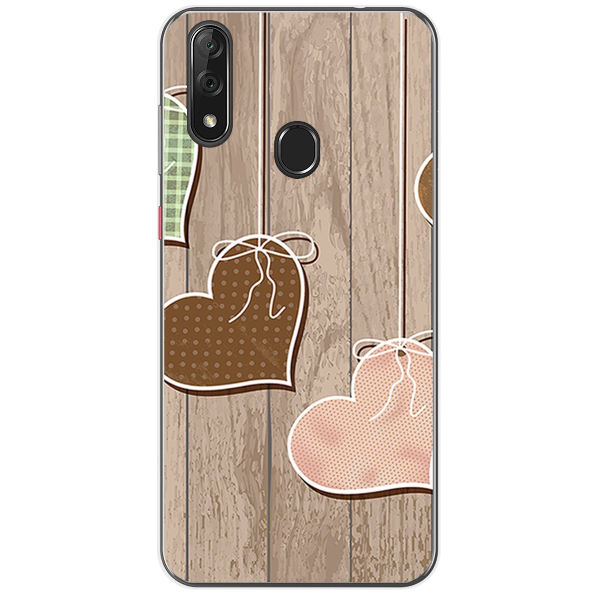 Funda Gel Tpu para Zte Blade V10 diseño Corazones Madera Dibujos