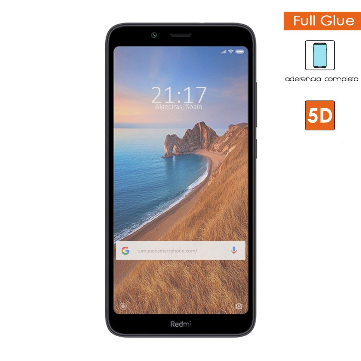 Protector Cristal Templado Completo 5D Full Glue Negro para Xiaomi Redmi 7a Vidrio