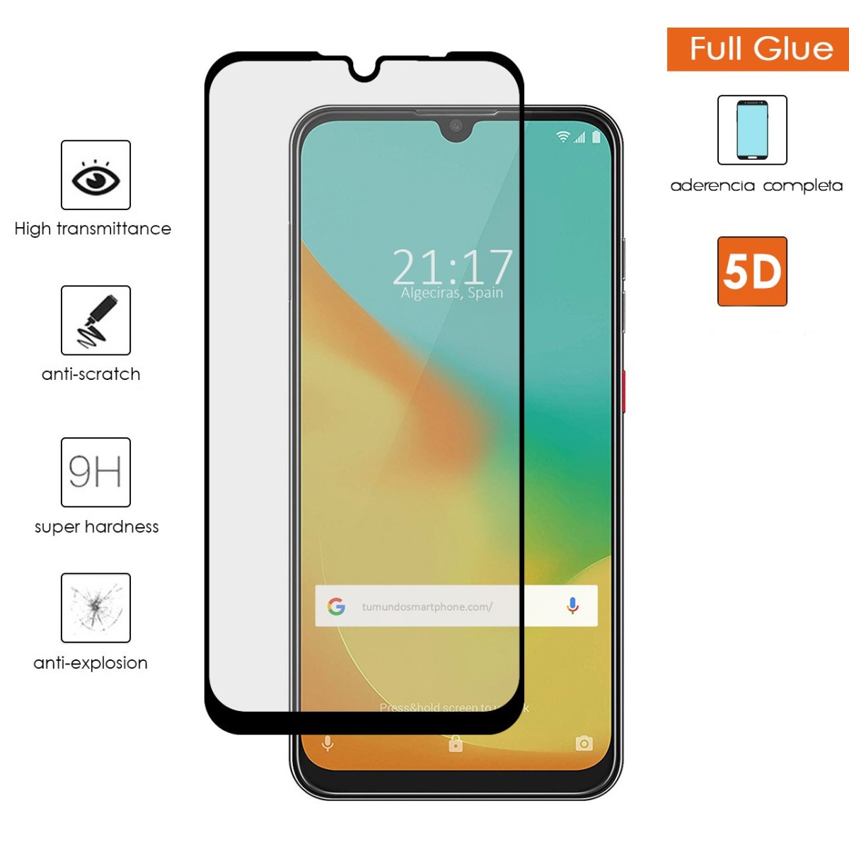 Protector Cristal Templado Completo 5D Full Glue Negro para Zte Blade V10 vita / Orange Neva Play Vidrio