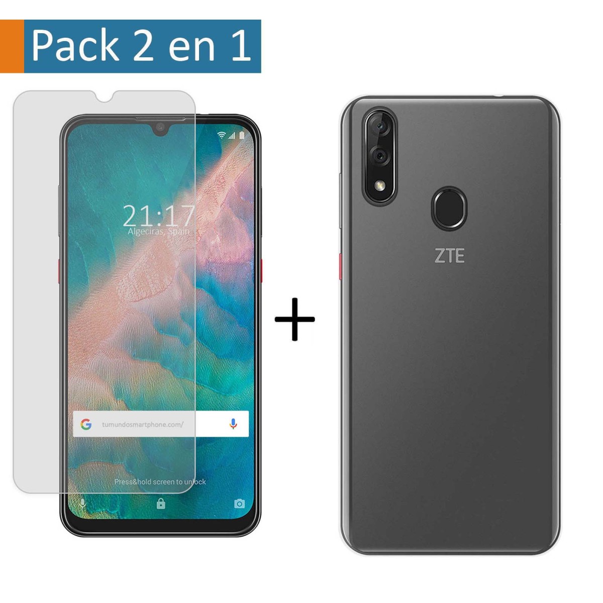 Pack 2 En 1 Funda Gel Transparente + Protector Cristal Templado para Zte Blade V10