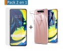 Pack 2 En 1 Funda Gel Transparente + Protector Cristal Templado para Samsung Galaxy A80