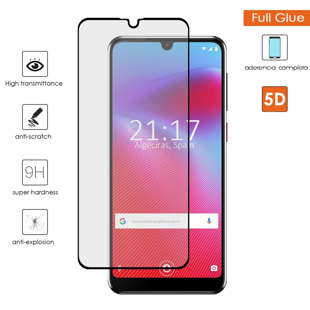 Protector Cristal Templado Completo 5D Full Glue Negro para Vodafone Smart V10 Vidrio