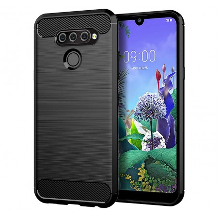 Funda Gel Tpu Tipo Carbon Negra para Lg Q60 / K50