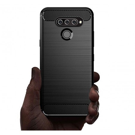 Funda Gel Tpu Tipo Carbon Negra para Lg Q60 / K50