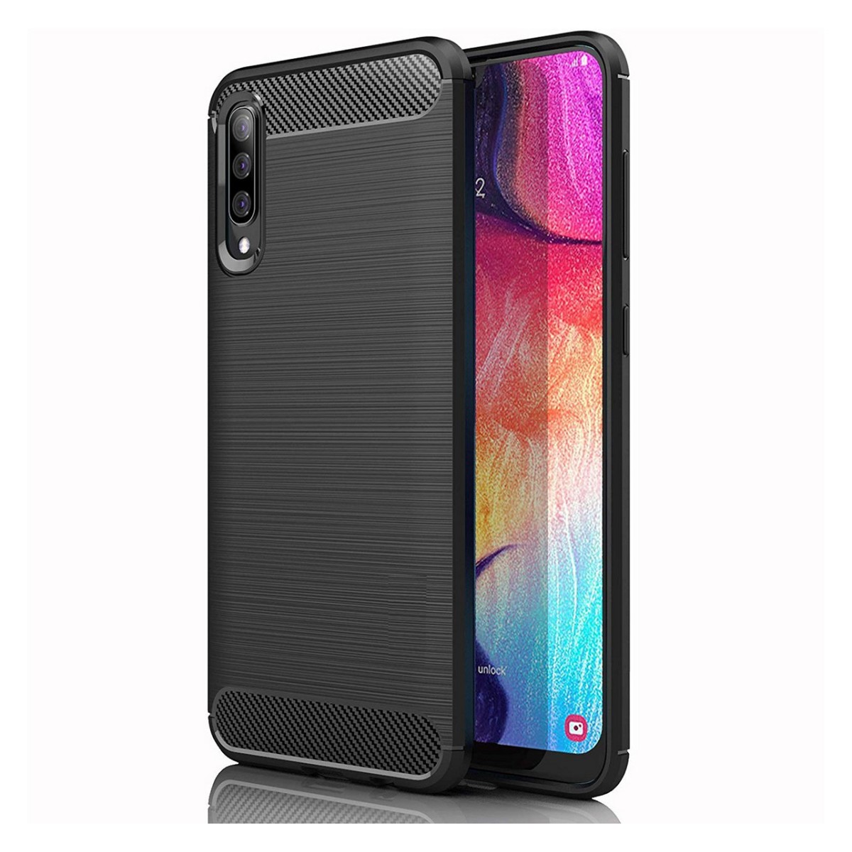 Funda Gel Tpu Tipo Carbon Negra para Samsung Galaxy A80