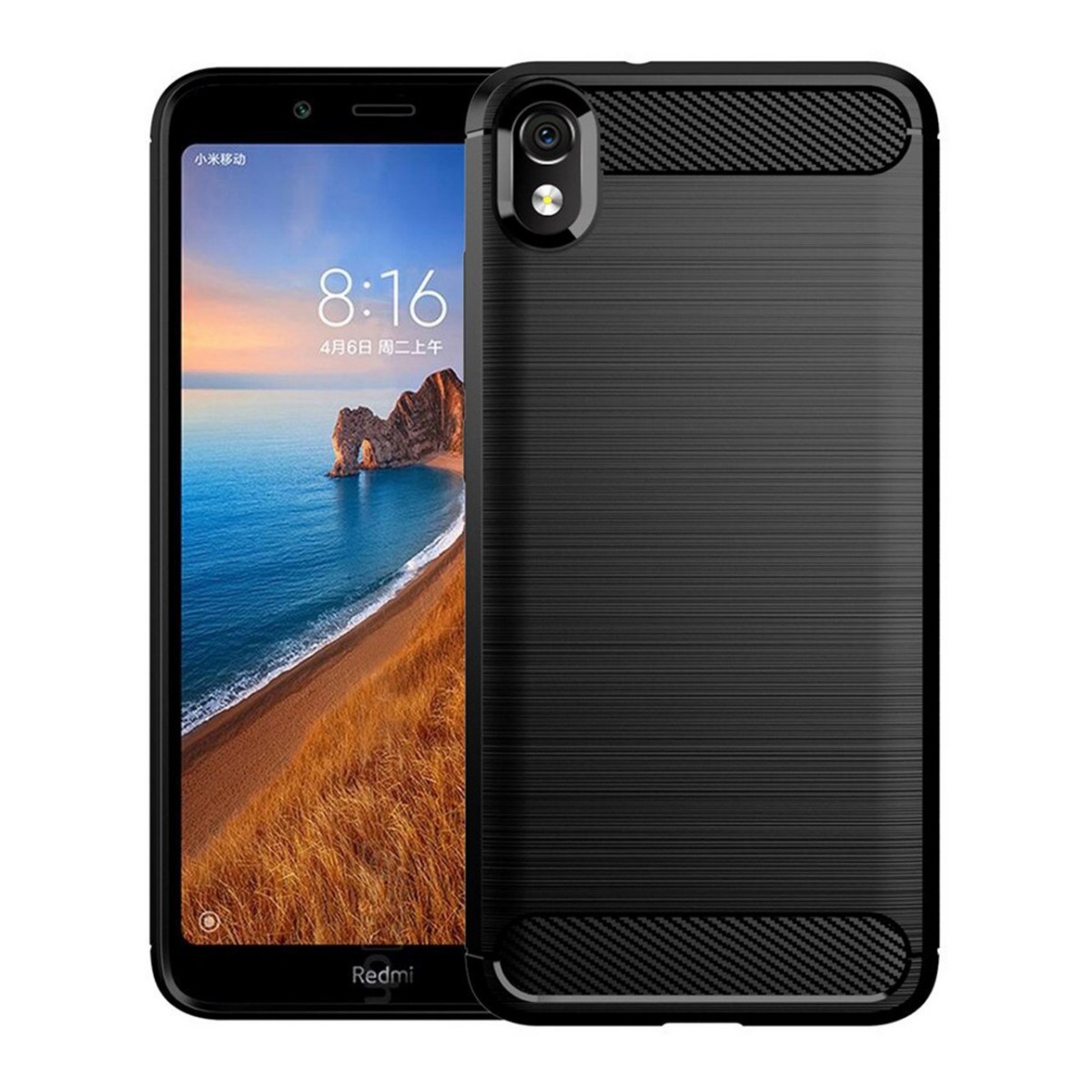 Funda Gel Tpu Tipo Carbon Negra para Xiaomi Redmi 7A