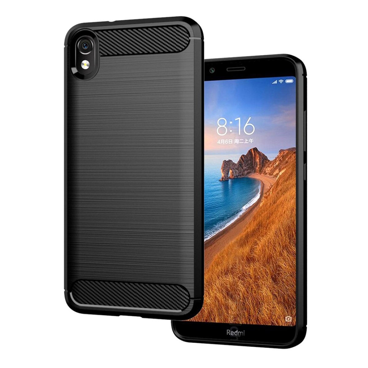 Funda Gel Tpu Tipo Carbon Negra para Xiaomi Redmi 7A