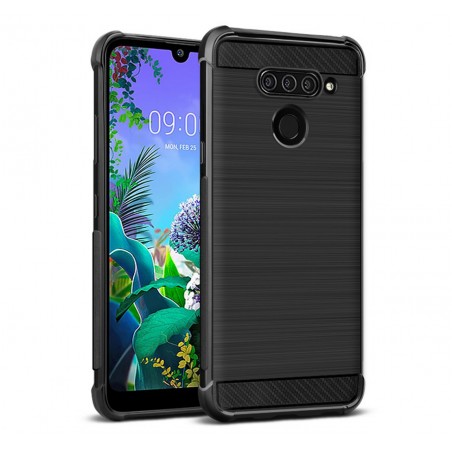 Funda Gel Tpu Anti-Shock Carbon Negra para Lg Q60 / K50