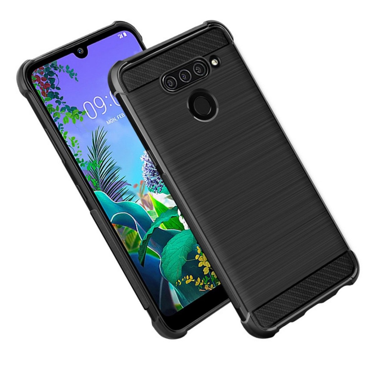 Funda Gel Tpu Anti-Shock Carbon Negra para Lg Q60 / K50