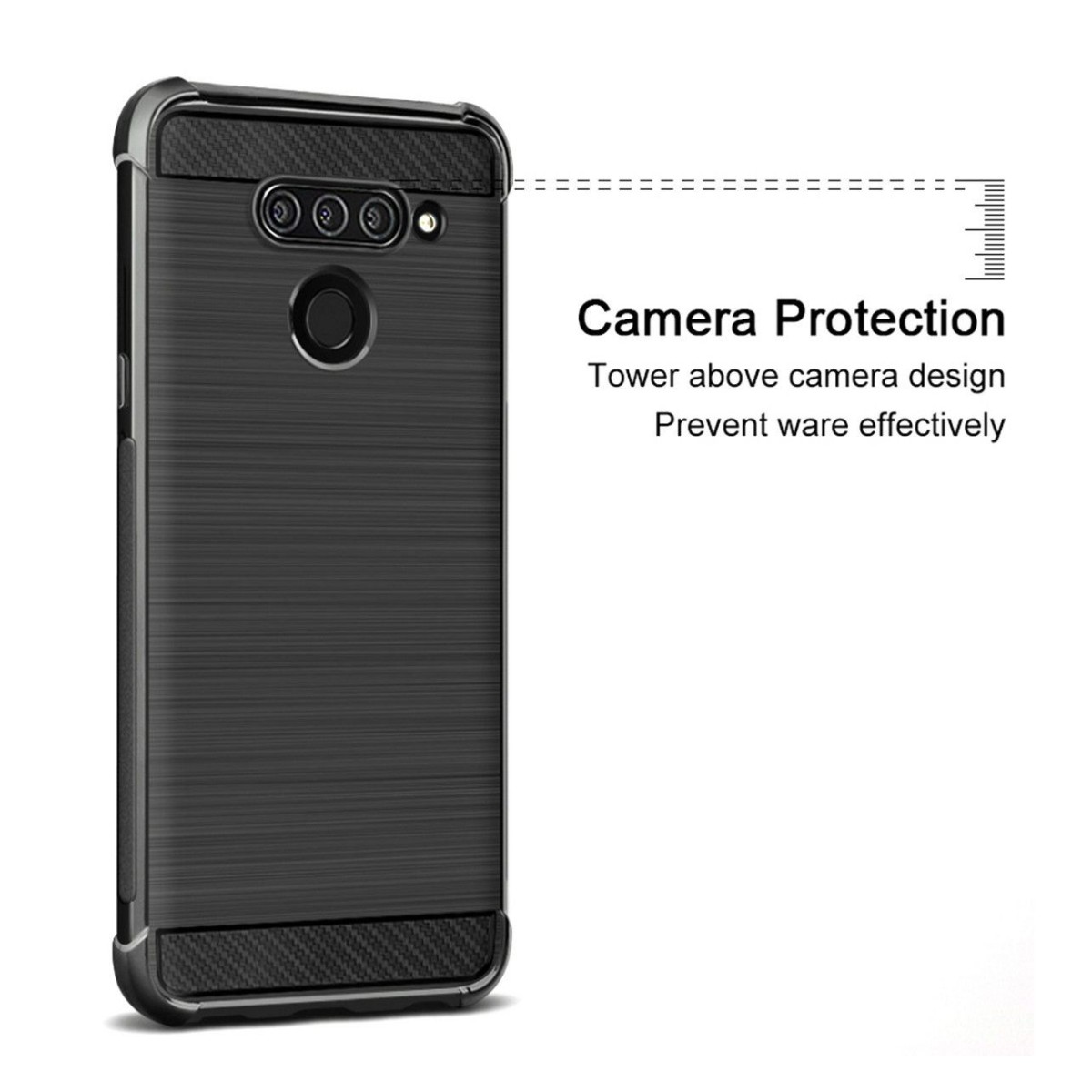 Funda Gel Tpu Anti-Shock Carbon Negra para Lg Q60 / K50