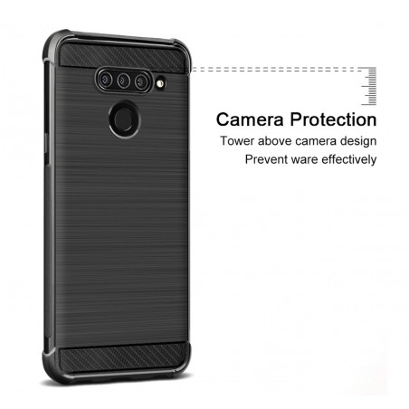Funda Gel Tpu Anti-Shock Carbon Negra para Lg Q60 / K50