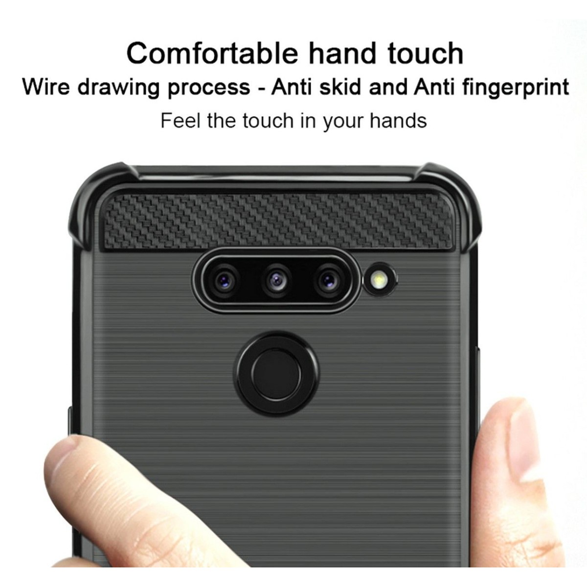 Funda Gel Tpu Anti-Shock Carbon Negra para Lg Q60 / K50