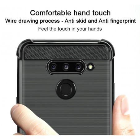 Funda Gel Tpu Anti-Shock Carbon Negra para Lg Q60 / K50