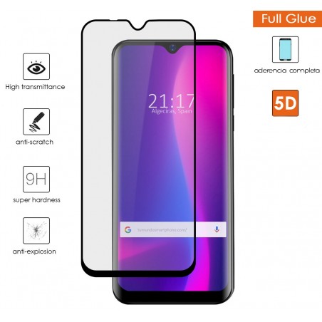 Protector Cristal Templado Completo 5D Full Glue Negro para Blackview A60 / A60 Pro Vidrio