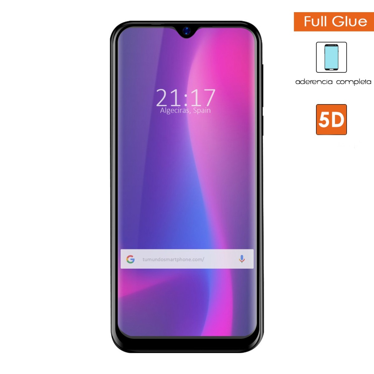 Protector Cristal Templado Completo 5D Full Glue Negro para Blackview A60 / A60 Pro Vidrio