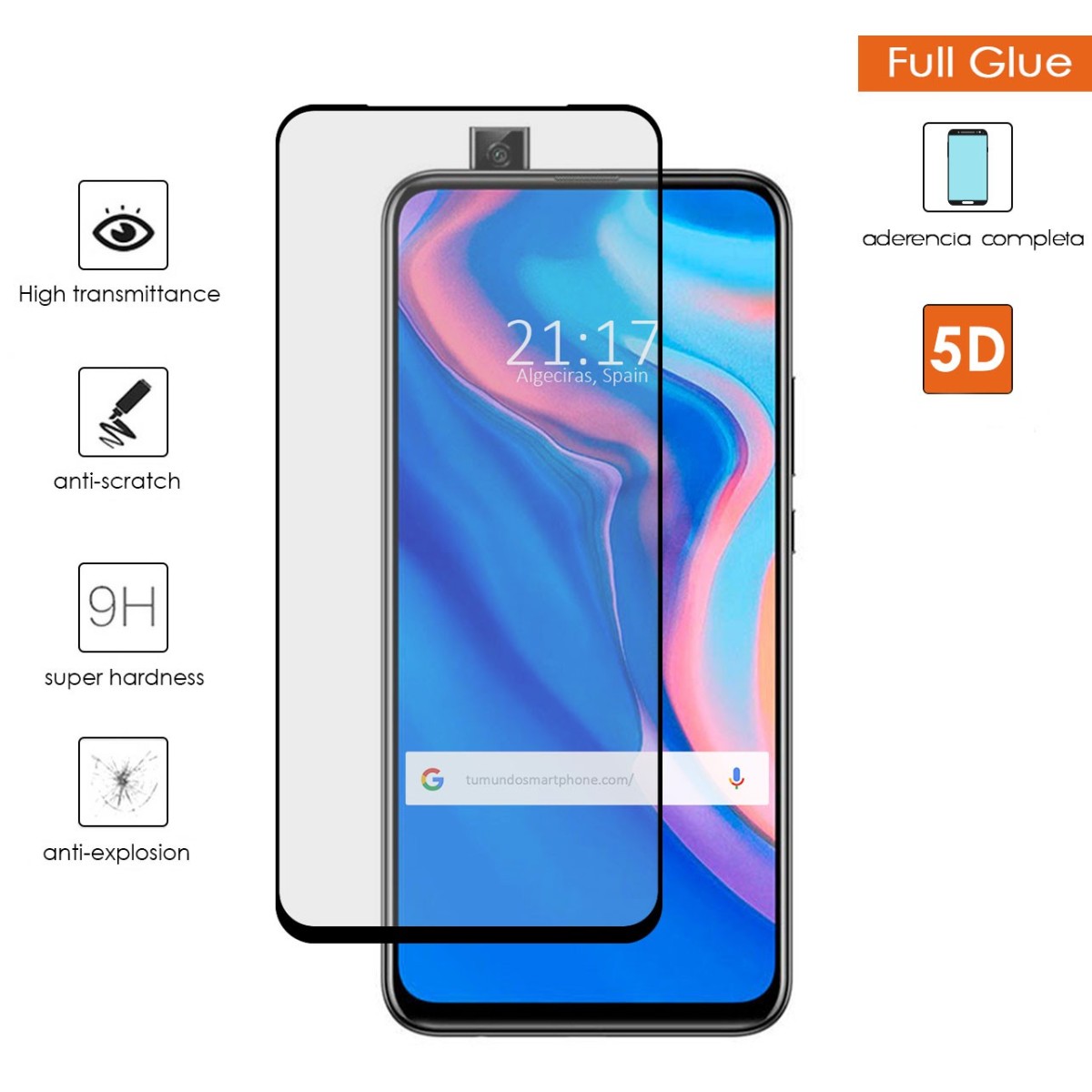 Protector Cristal Templado Completo 5D Full Glue Negro para Huawei P Smart Z Vidrio