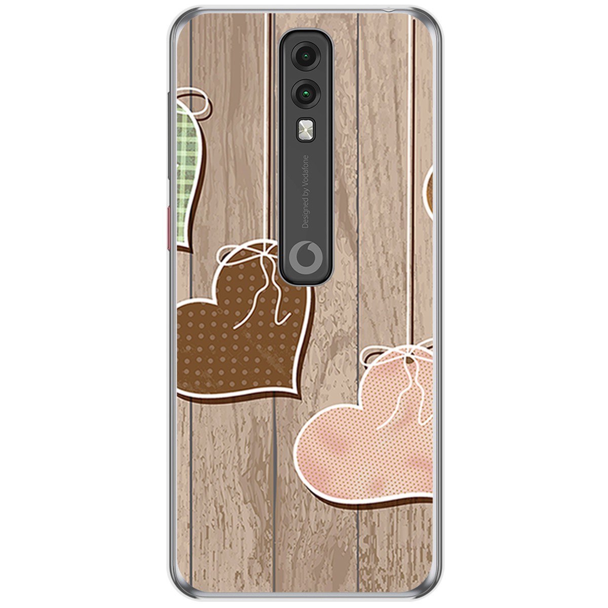 Funda Gel Tpu para Vodafone Smart V10 diseño Corazones Madera Dibujos