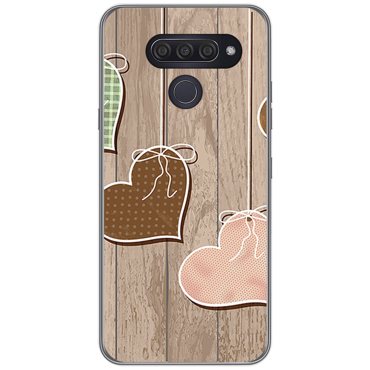 Funda Gel Tpu para Lg Q60 / K50 diseño Corazones Madera Dibujos