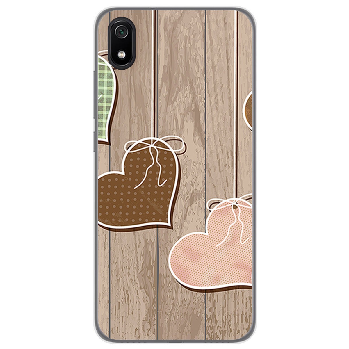 Funda Gel Tpu para Xiaomi Redmi 7A diseño Corazones Madera Dibujos